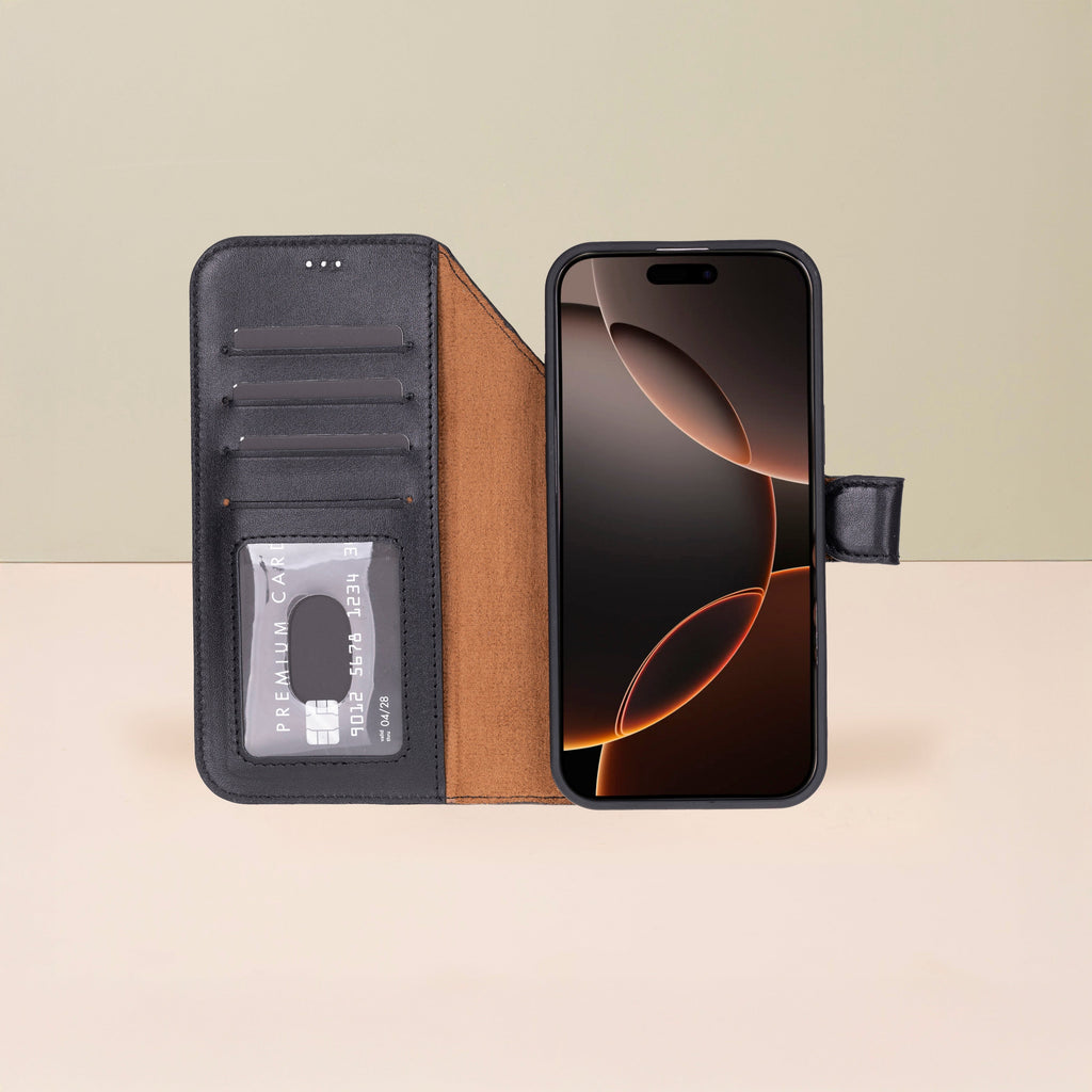 Leather iPhone 17 Pro Max Wallet Case – Black - Austin