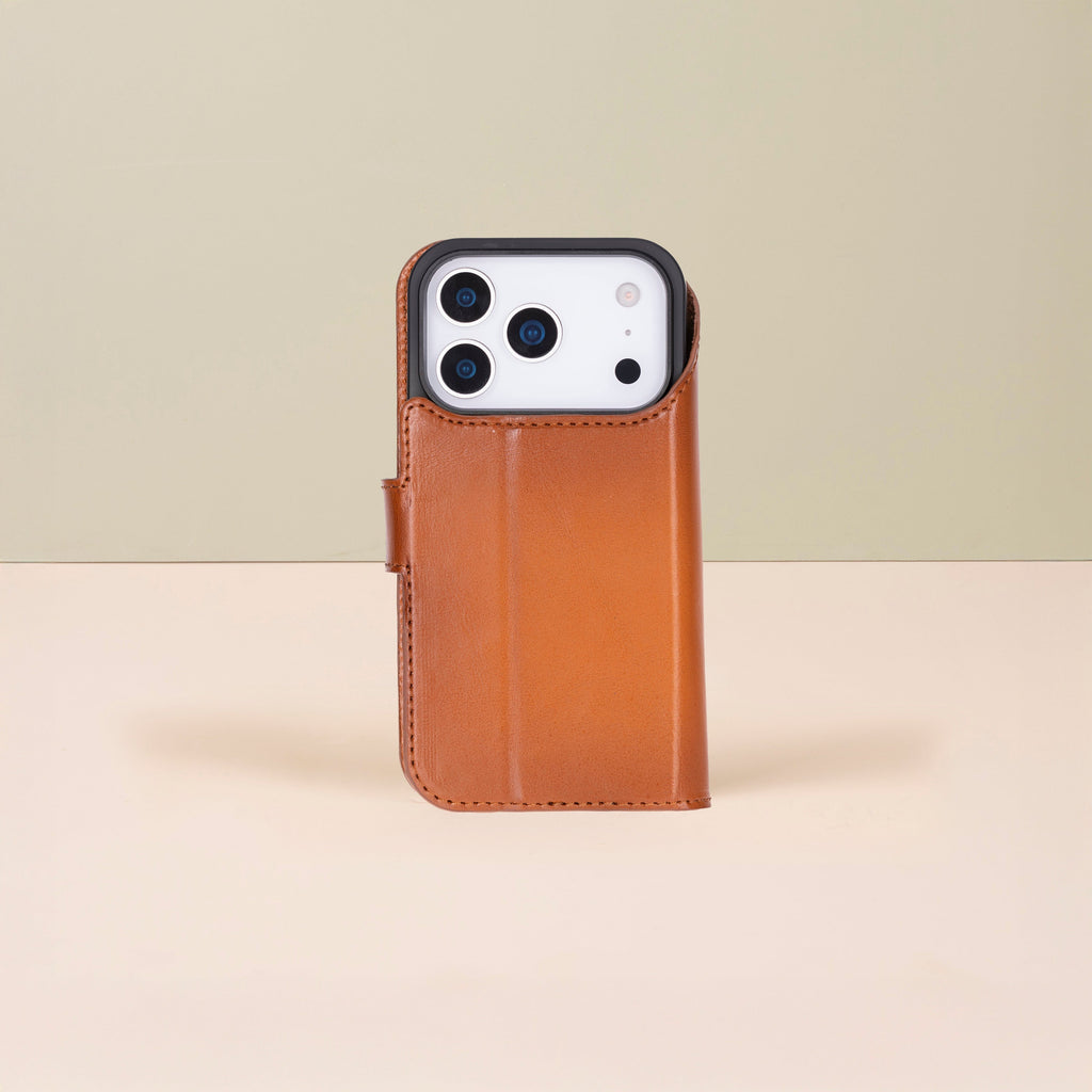 Leather iPhone 17 Pro Max Wallet Case – Rustic Brown - Austin