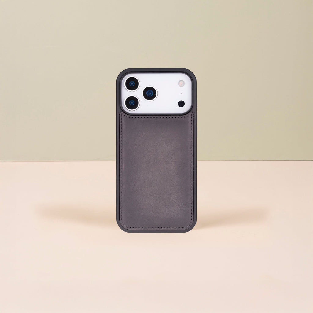 Leather iPhone 17 Pro Max Wallet Case – Gray - Austin